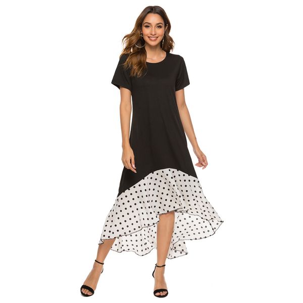 

womens designer stitching polka dot casual dressckjq, Black;gray