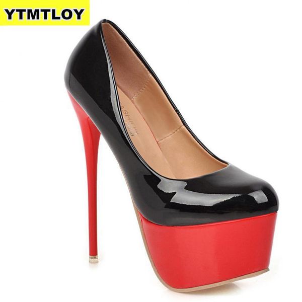 

17cm spring woman pumps shoes extreme high heels wedding party size 35-42 platform heels color matching red ladies, Black