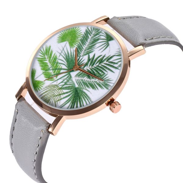 

women rainforest leaves fashion leather simple business quartz wrist watch kadin kol saati zegarki damskie women clock, Slivery;brown