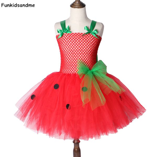 

strawberry girls tutu dress red green tulle children girl party dress kids birthday christmas halloween costume for girls 2-12y t200624, Red;yellow
