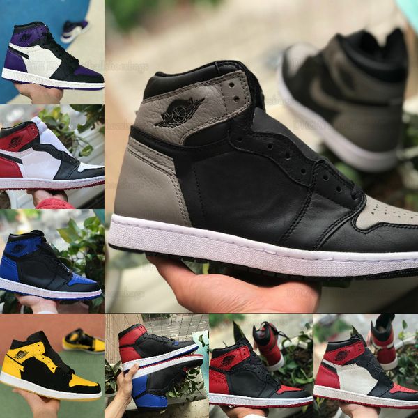 

2019 new high og mid mens 1 basketball shoes game royal banned shadow black toe bred red blue white shoe women 1s chicago sports shoes