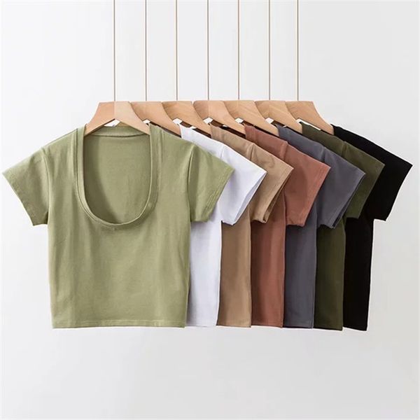 

designer women t shirt brand pure color big u neck luxury solid color short-sleeved t-shirt female 2019 designer summer slim sexy, White