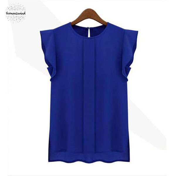 

shirts blouses woman fashion solid womens and blouses chiffon ol lady round sleeveless collar sleeveless ruffles plus size, White