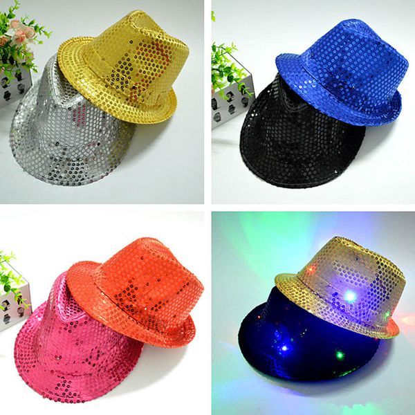 

kids led hats colorful cowboy jazz sequins hats cap flashing children party festival cosplay costume hats gifts 6 color jj19863, Blue;gray