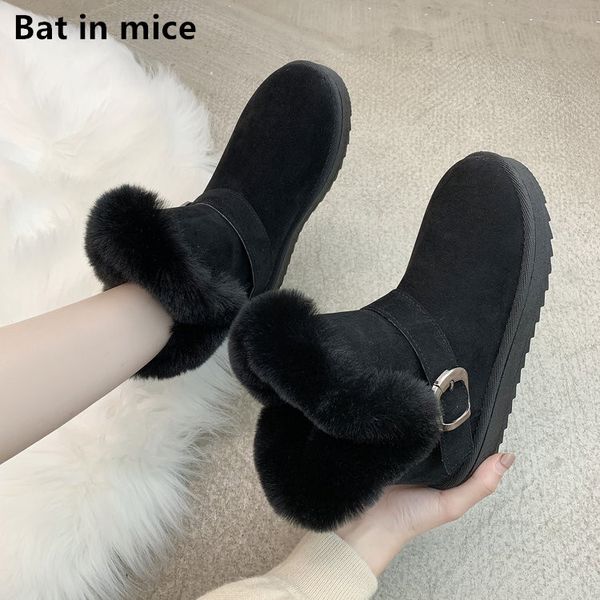 

2019 women boots winter women female casual slip on round toe flats warm fur snow boots woman botas booties mujer zapatos t686, Black