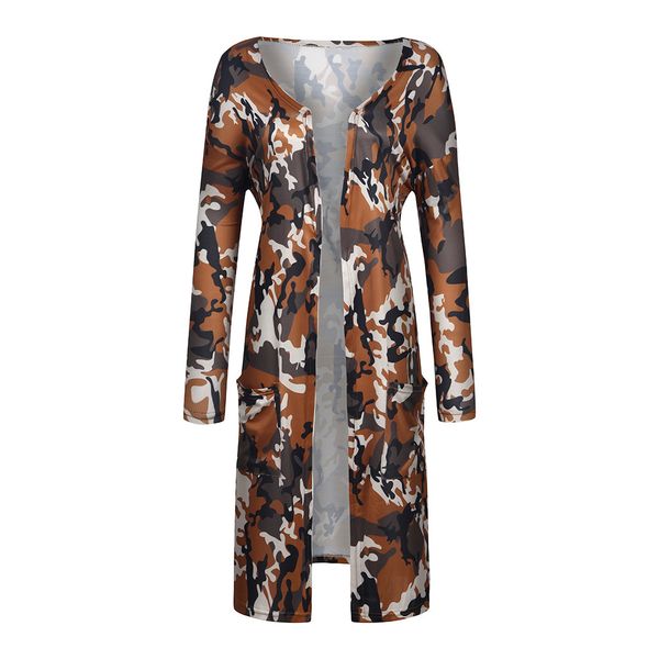 

ostrich women autumn winter long sleeve loose cardigan soft fashion creative camouflage print casual female outwear, Tan;black