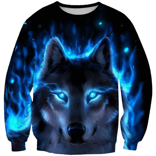 

women/men 3d print wolf under the moon sweatshirts animal wolf o-neck long sleeve sweatshirt, White;black