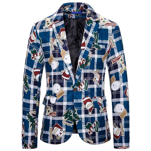 

christmas clothes men blazers causal printing santa claus dinner party suits blazers slim fit plus size snowmen candy jackets, White;black