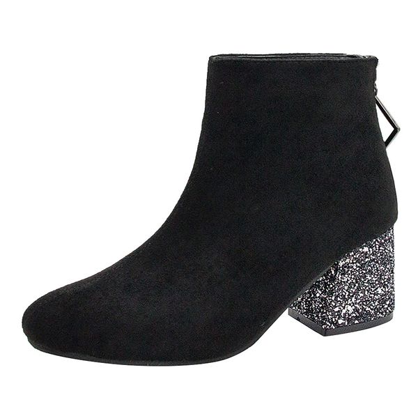 

sagace 2019 ankle boots for women leisure solid pointed toe zipper heels ankle boots women shoes female casual shoes 2019, Black