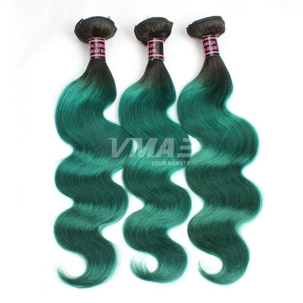 1B verde brasiliano onda del corpo capelli umani vergini estensioni dei capelli umani colore ombre capelli brasiliani 3 pacchi lotto VMAE