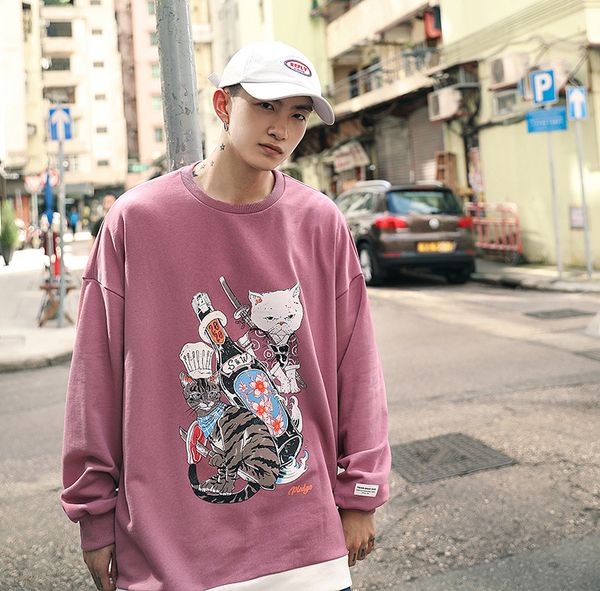 

2019 autumn and winter new youth popular cotton loose print hoodie men's fashion casual pullover black / purple m-2xl