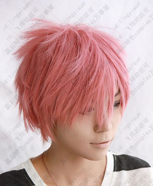 

trendy short pink fairy tail cosplay party hair wig + wigs hairnet, Black