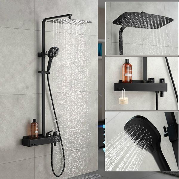 

bathroom rain shower set system wall mounted mixer bath shower faucet with hook and placement platform