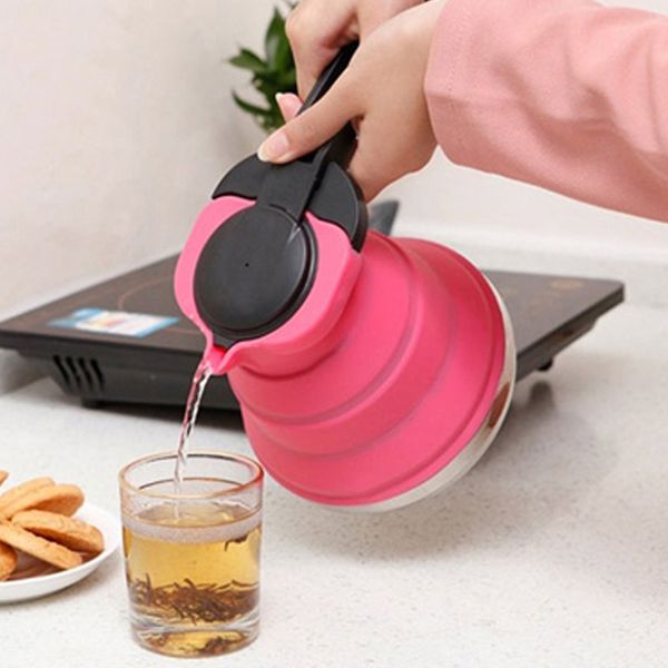 

1.5l easy carry folding silicone kettle water pot hiking travel kitchen tools tea coffee kettle outdoor camping equipment