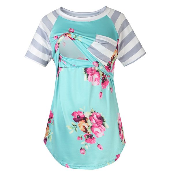 

women's maternity short sleeve nursing striped blouse breastfeeding clothes embarazada clothes for women zd43, White