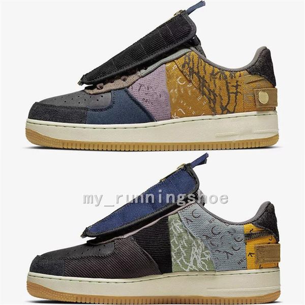 

2020 travis scotts x forced 1 low cactus jack men women casual shoes 1s lamp core zipper corduroy shoes size 36-45, White;red