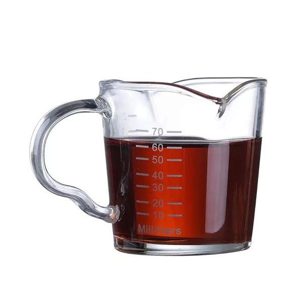 

espresso sglass 3-ounce triple pitcher barista double spouts with pouring handle