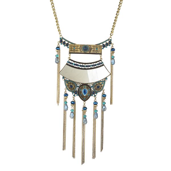 

мода индийский винтаж сплав красочные хрустальные бусины зеркало кулон ожерелья для женщин чешские цыганские ювелирные изделия, Silver