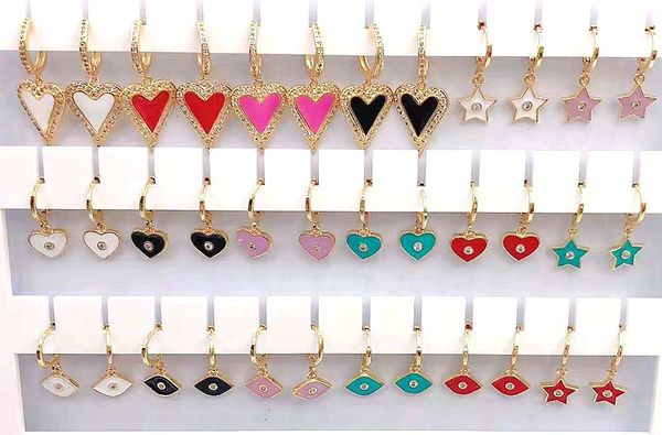 

10pairs, fashion star / heart/eye enamel dangle earring, colorful enamel lovely dangle earrings fit lady girl, Silver