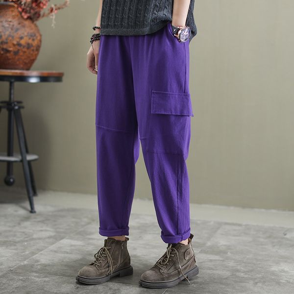 

2020 spring autumn new literature art casual pants trousers women loose large size elastic waist pockets harem pants feminine, Black;white