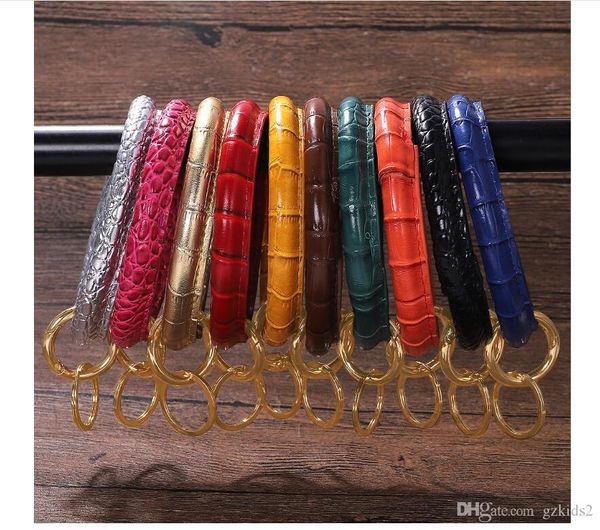 

bracelet keychain key ring faux leather printed sturdy round wristlet bangle key save for women girl, Red;brown