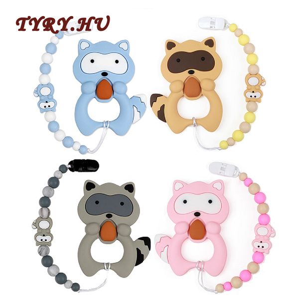 

tyry.hu 1pc silicone teether beads cartoon pacifier chain baby teething nursing pacifier clips raccoon silicone teether necklace