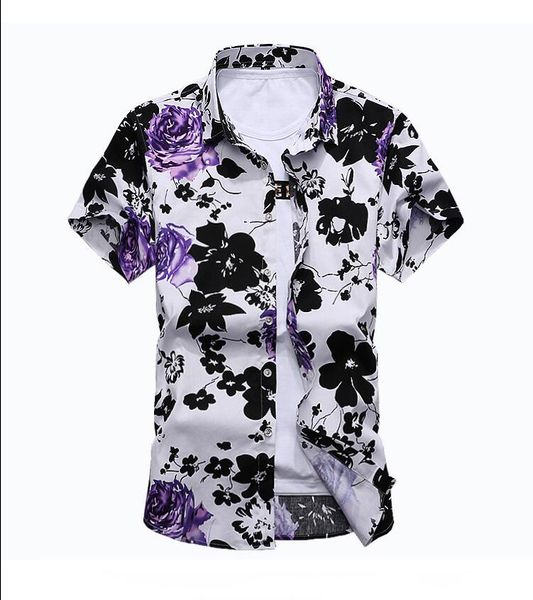 

new fashion floral print hawaiian shirt men summer hc short sleeve flower big size brand men's casual shirt, White;black