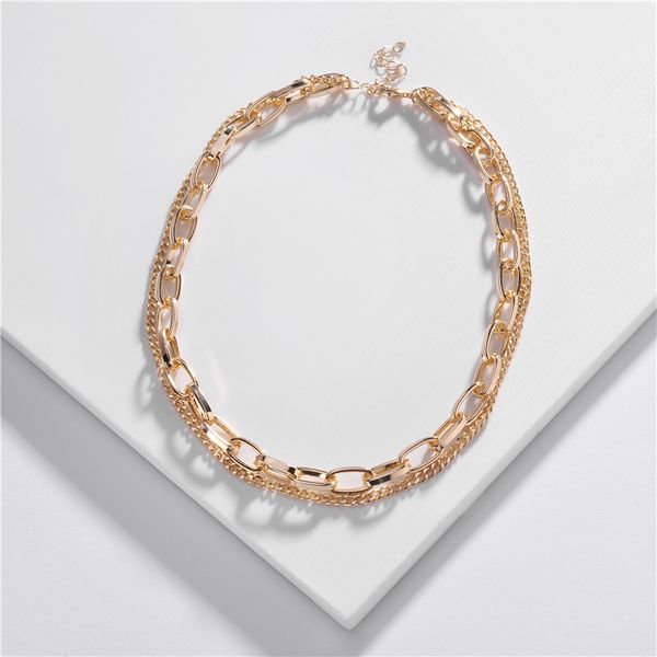 

double layer chunky chain link choker thick metal statement necklaces for women collar gold plating unique style, Silver