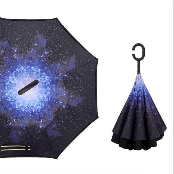 

wholesale c handle umbrellas windproof design reverse folding double layer inverted rainy day umbrella ing