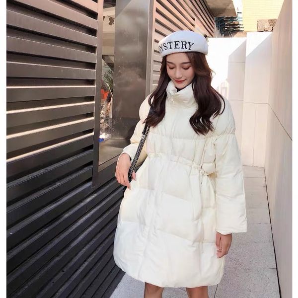 

medium length fund easy waist and skirt down jackets new winter 2019 korean edition hairless collar white duck down thick coat female, Black