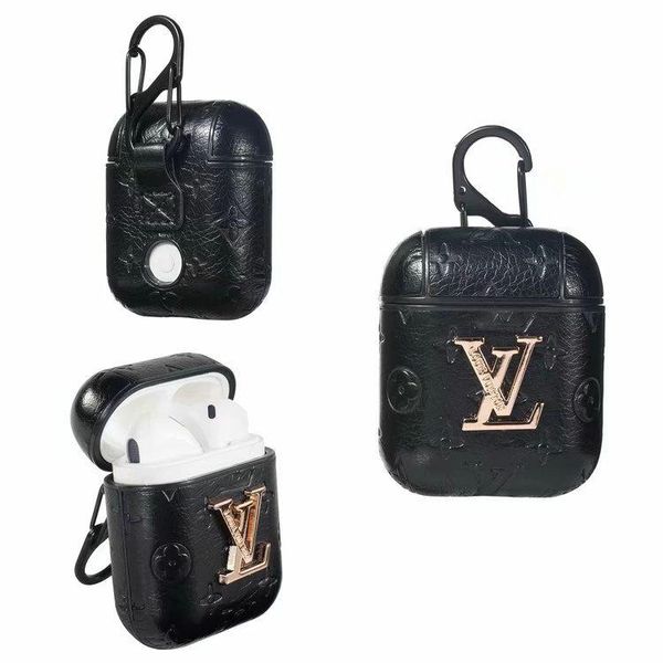 

Fashion Brand Paris Show AirPods Case Leather Protective Cover Hook Clasp Keychain Anti Lost Earphone Case For Apple Airpods