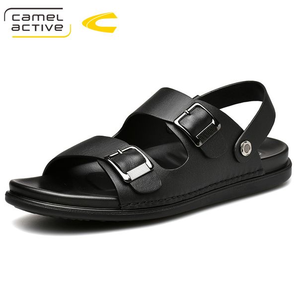 

camel active 2019 new genuine leather men sandals superior quality luxury summer shoes men fashion sandalias beach shoes 19350, Black