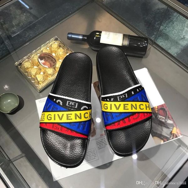 

ribbon style real leather slides for men fashion sandals tpu summer flip flops slippers for man with box 38-45 casual2007, Black