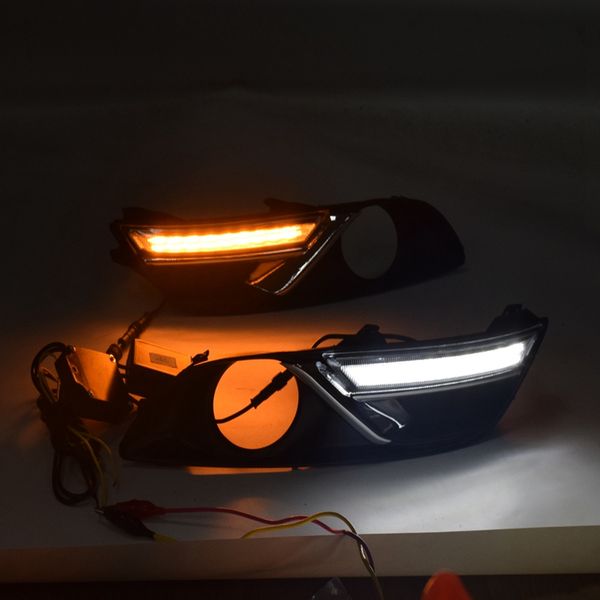 

car drl led daytime running light with yellow turning function chromed strip cover 12v for sylphy sentra 2013-2016