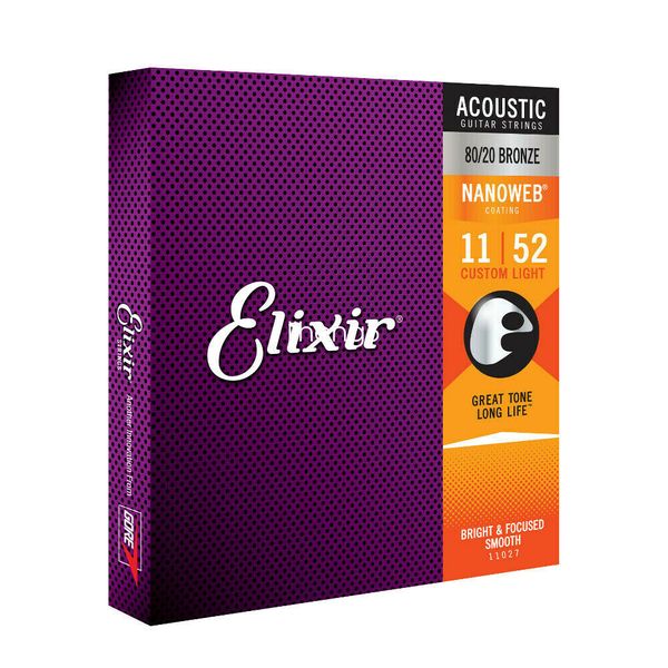 

1set Elixir 11027 Nanoweb Custom Light 11-52 80/20 Акустические гитарные струны