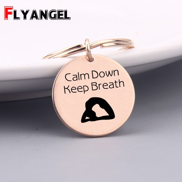 

гравировка keyrings успокойся держите дыхание йога брелоки вдохновенный подарок для друзей семьи женщин простые моды сумка шарм, Silver