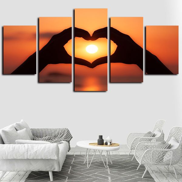 

5 panels sunset couple love gesture artworks giclee canvas wall art for home decor abstract poster canvas print oil painting