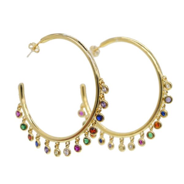 

big 45mm gold color hoop earring with rainbow colorful cz circle round for women gorgeous girl lady charm fashion earrings gift, Golden;silver