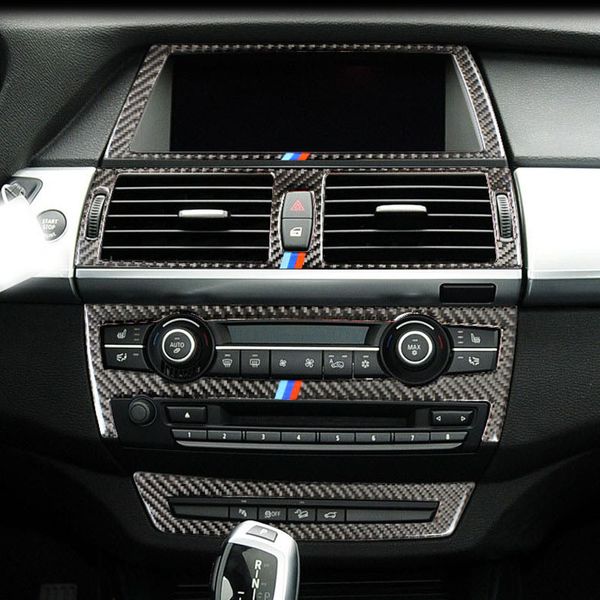 Углеродного волокна ремонт салона автомобиля AC CD Панель Управления навигации кондиционер выход Декоративная рамка крышка накладка для BMW E70 E71 X5 X6