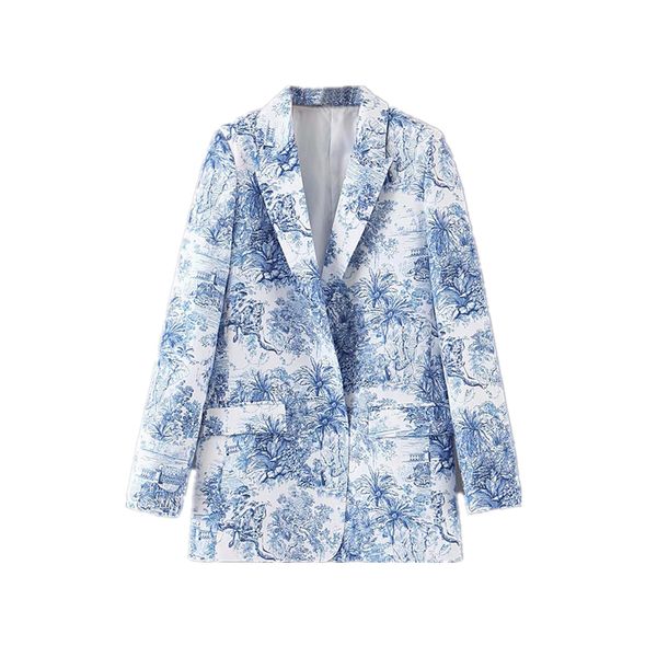 

long sleeve casual casaco femme vintage elegant ladies rainforest print blazers stylish chic women notched blazer coats, White;black