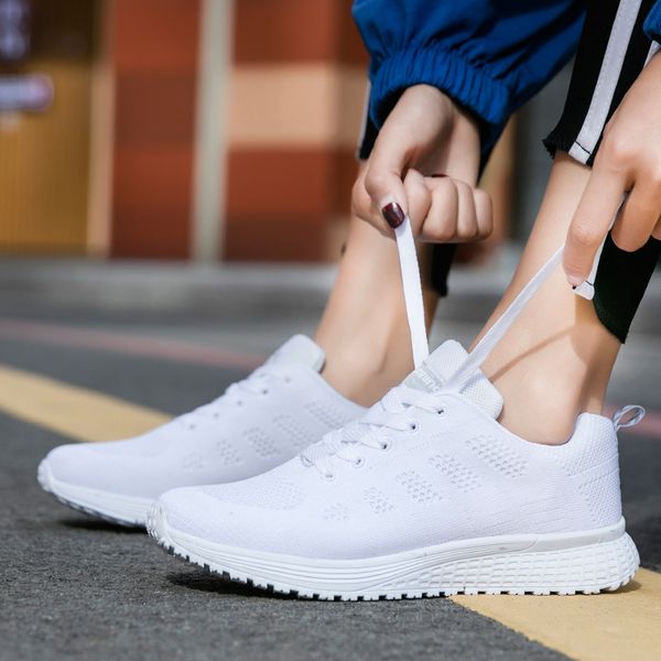 

women casual shoes fashion breathable walking mesh lace up shoes sneakers women 2018 tenis feminino black white plus size cj191228