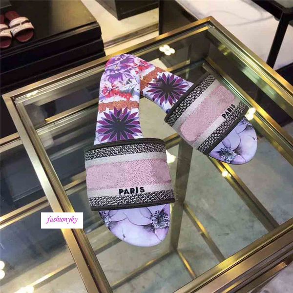 

brand dazzle flowers women sandals designer slippers flip flops striped beach causal shoes embroidery sandal floral brocade slipper, Black