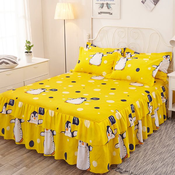 

two layer bed skirt thickened sanding bedspread fitted sheet cover soft non-slip bed skirts floral bedspread queen king