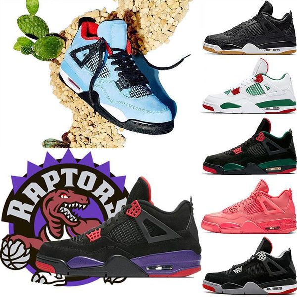 

4 raptors tattoo punch basketball shoes travis scott 4s cactus jack pure money pizzeria black cat gum men sneakers trainers sports shoes