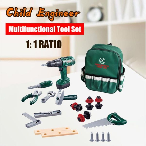 

детский инструмент электронная беспроводная дрель притворяется игровой конструкцией с сумкой для инструментов#g5