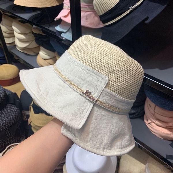 

fisherman women's thin breathable bucket bucket straw fisherman stitching holiday straw yan sun hat foldable basin hat, Blue;gray