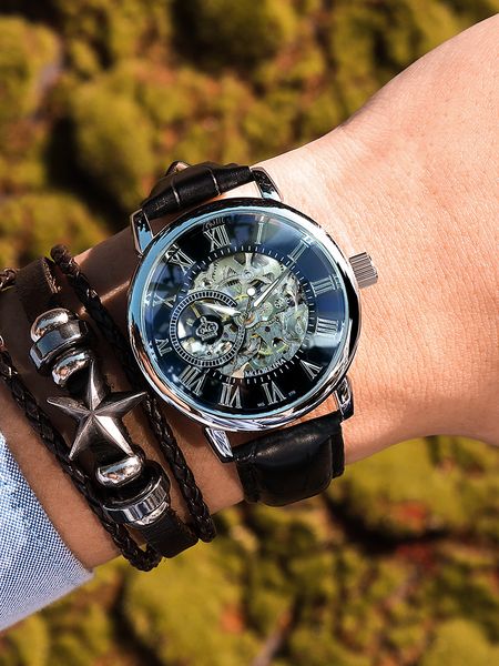 

автоматические механические часы мужские часы водонепроницаемый полые из двойной турбийон 2020 студенческое движение мужской форме новой тен, Slivery;brown