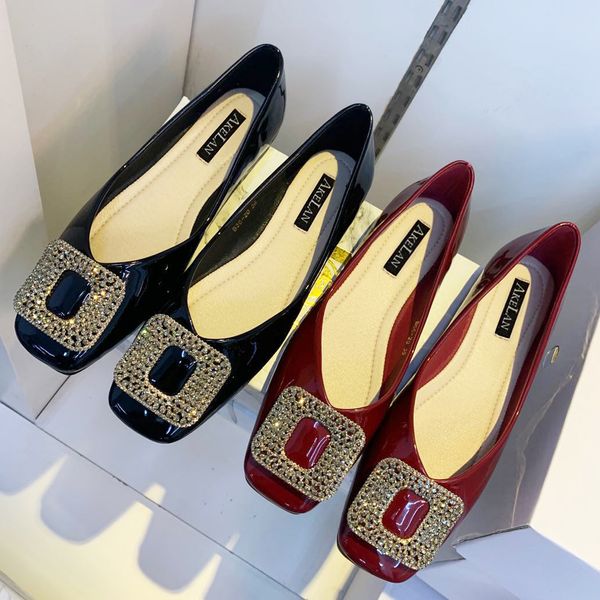 

2020 spring new shallow mouth peas shoes women flat shoes casual debit side stones wild soft shoes didan, Black