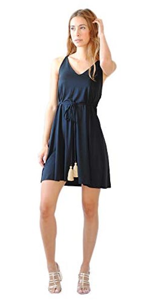 

perinola women casual swing short sleeveless dress with tassels for party | cocktail | bridesmaid, Black;gray