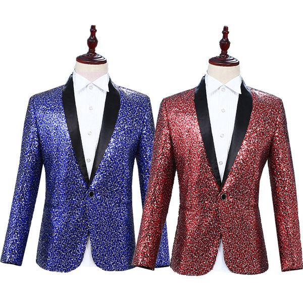 

luxury mens blue/red sequined event/stage performance short tuxedo jacket/stage performance/asia size, White;black